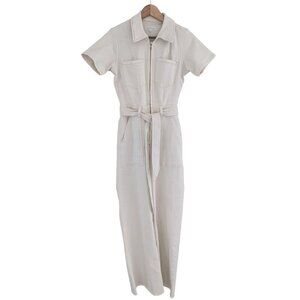 Good American Utility White Denim Belted Short Sleeve Jumpsuit Women's Size 0